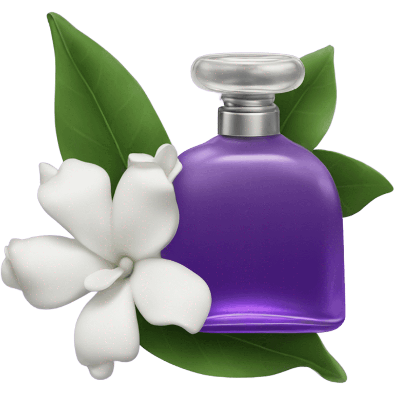 Aesthetic view of violet gardenias with a classic violet perfume bottle.
 emoji