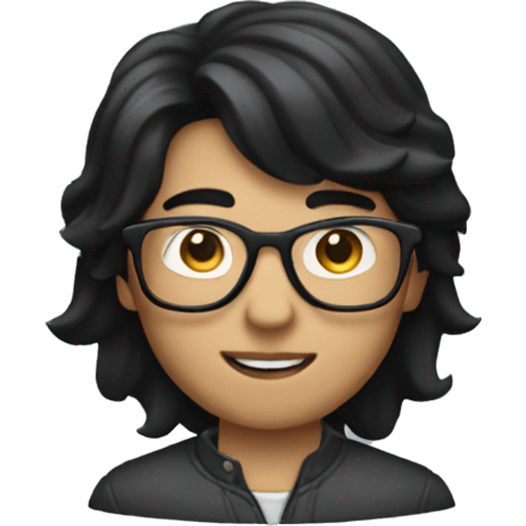 Create a boy with the following attributes:  Black hair Wearing glasses Using a Mac with macOS emoji