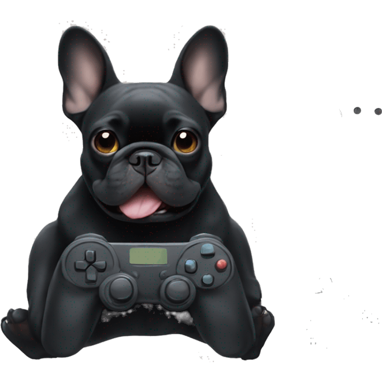 All black French bulldog playing video games emoji