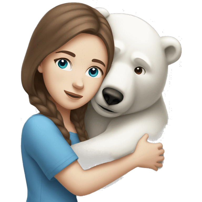 white girl with brown hair blue eyes hugging a polar bear emoji