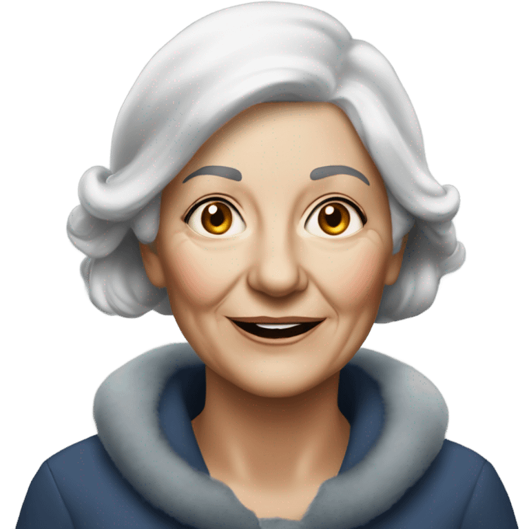 realistic portrait of older caucasion  woman with silver hair and  with Santa cap emoji