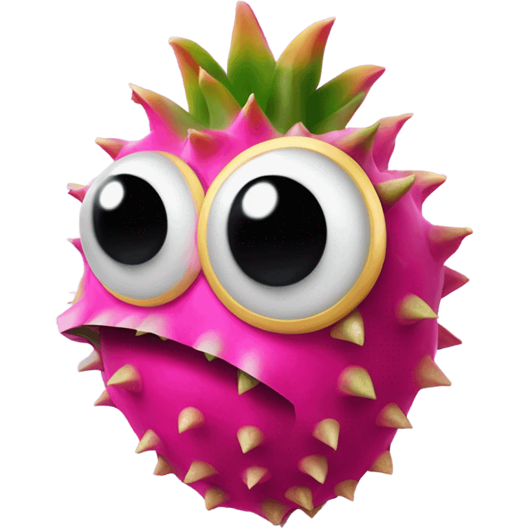 3D elegant Pitahaya with large shiny eyes 👀 one hand holds the mirror with its reflection 🪞 emoji