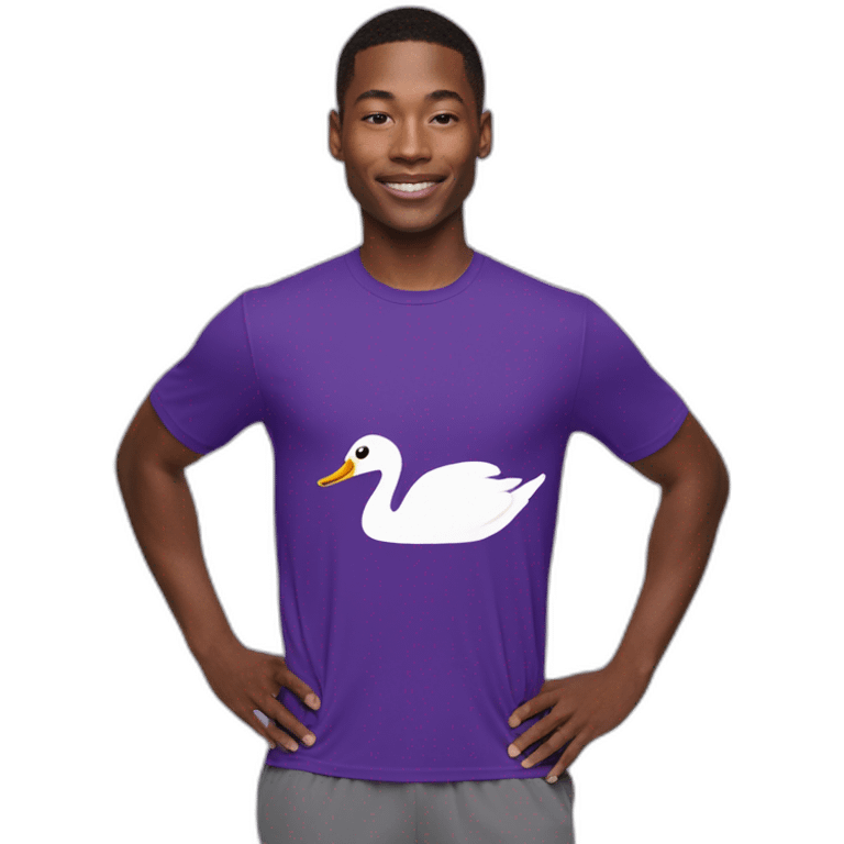 Boy Runner in purple T-shirt and swan logo emoji