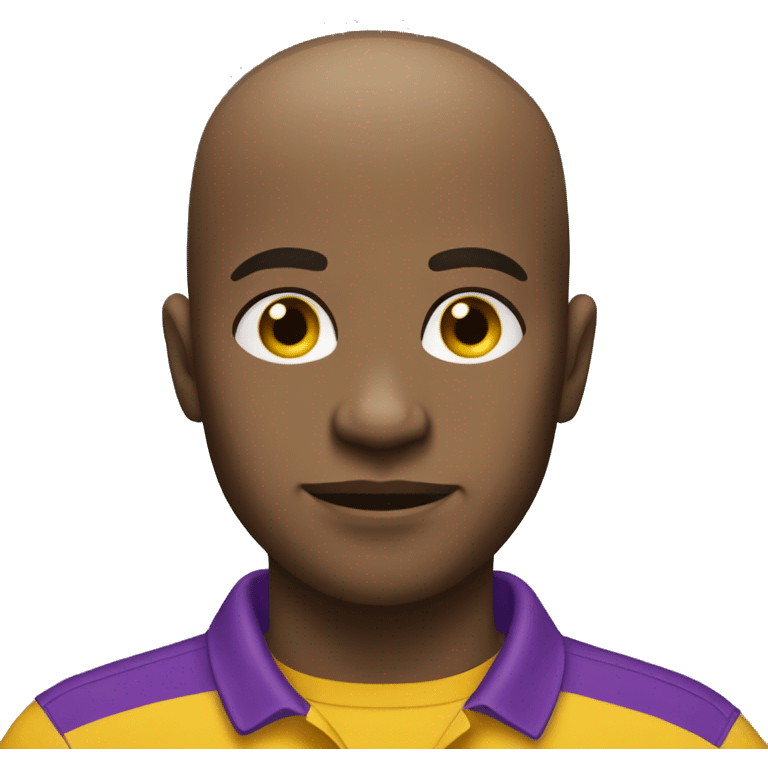 black person with a yellow and purple polo, bald, thick stubble emoji