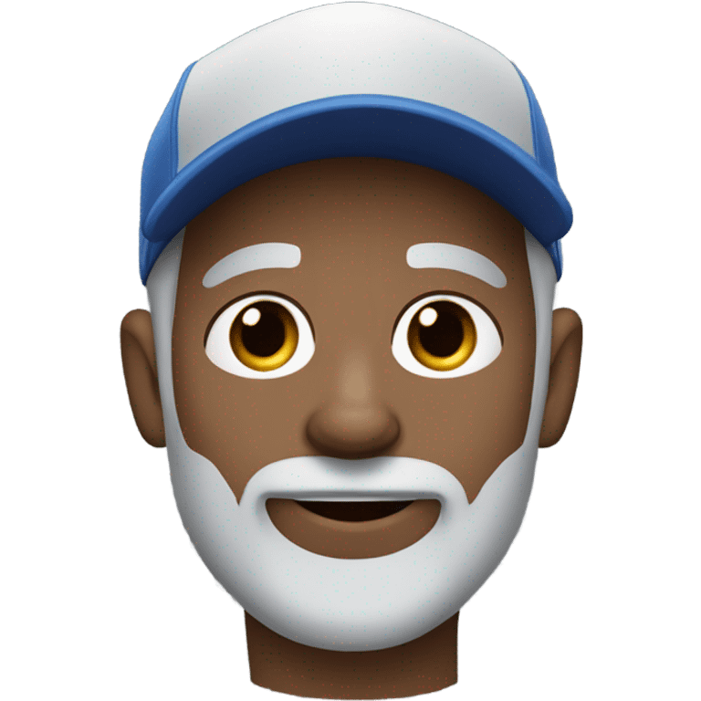 man with blue eyes gray hair gray goatee in ball cap holding black longhair chihuahua  emoji