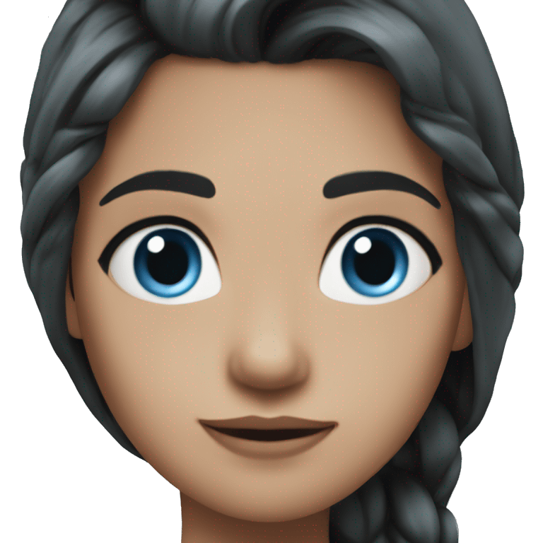 a girl with fair skin, straight black hair, gray-blue eyes, standing,very beautiful,very hot,with her hair down emoji