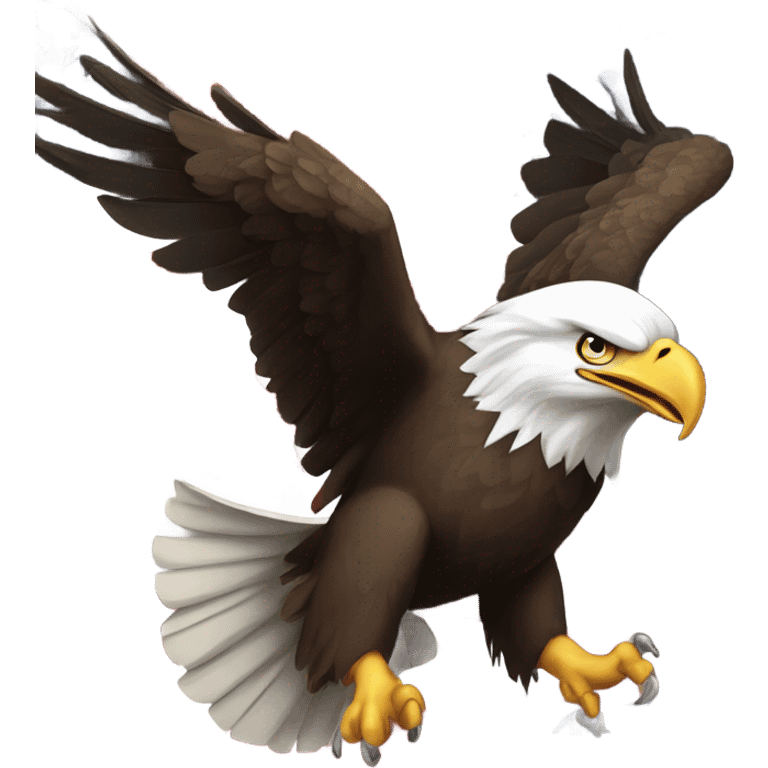 Bald eagle flying in front of American flag emoji