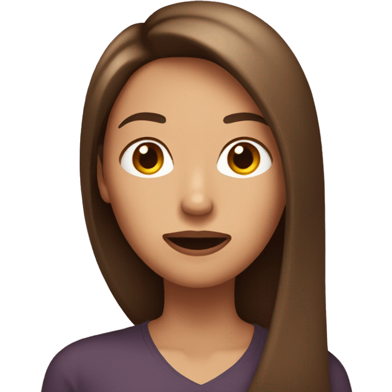 Emoji brown-haired woman with long straight hair with her index in front of her mouth emoji