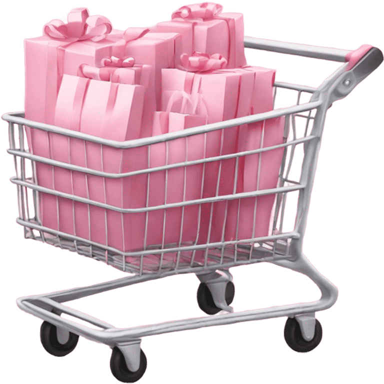 shopping cart full of light pink gift bags emoji