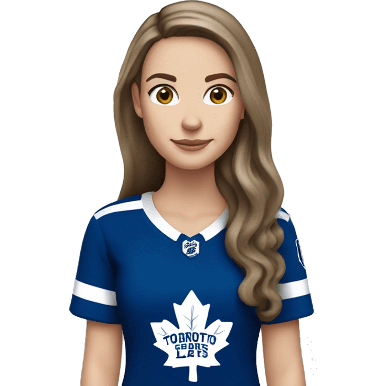 White girl long brown hair Toronto maple leafs jersey emoji