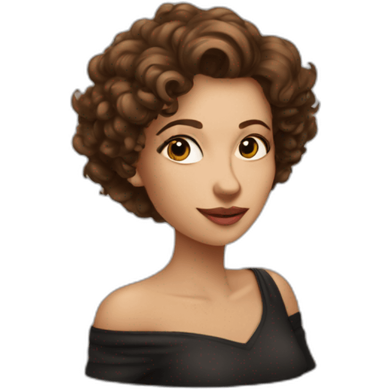 white woman-designer with brown curly hair, wears Off Shoulder Batwing Tank blows a kiss emoji