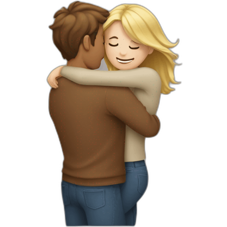 hug to blonde woman and brown hair man emoji