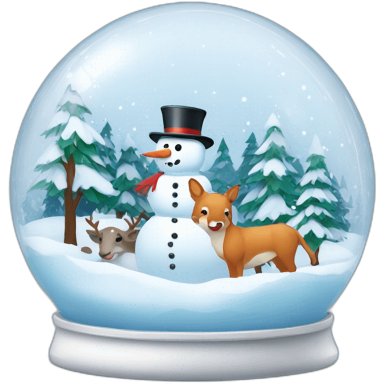 Snowman and winter landscape with wild animals in Snow globe emoji