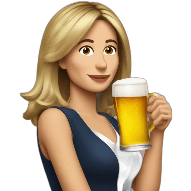 Emmanuelle Macron drinking a beer emoji