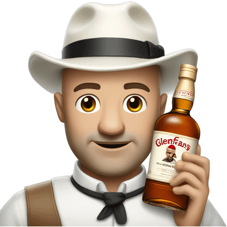 realistic meme of bald man with white bart mit jackey with Glenfarclas 35yo emoji