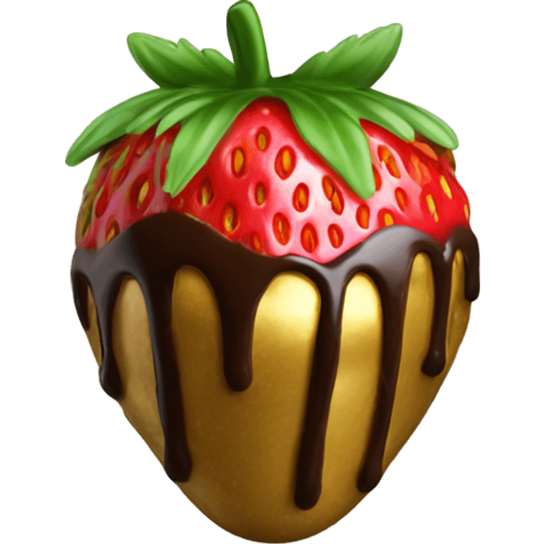 Gold covered strawberry with chocolate drizzle  emoji