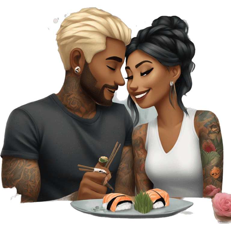 Romantic sushi dinner date for beautiful tattooed couple emoji