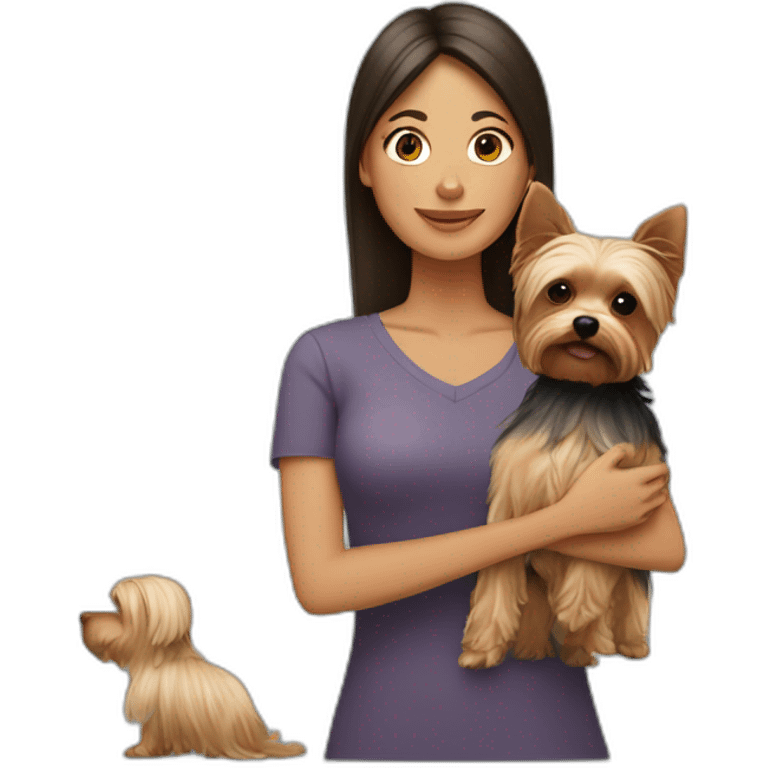 Mujer pelirroja con su Yorkshire Terrier emoji