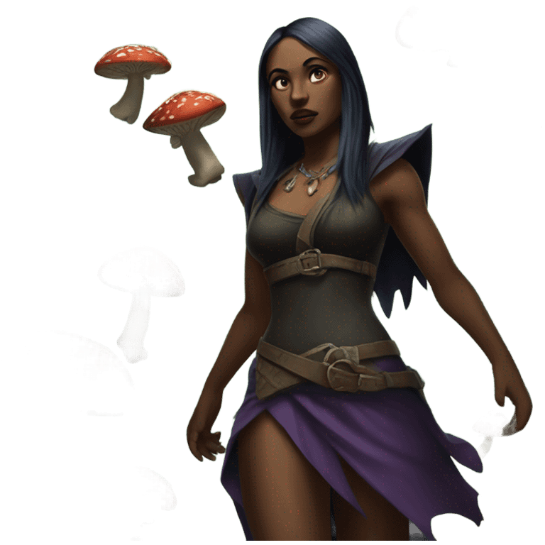 the morrigan walking in the woods with wisdom about mushrooms emoji