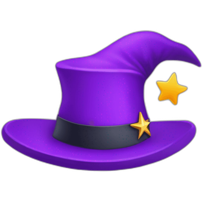 magician with a purple pointy magic hat with a star working on a macbook emoji