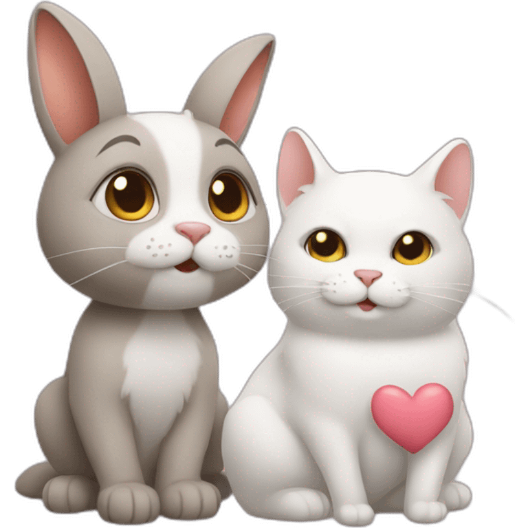 Cat and rabbit love emoji