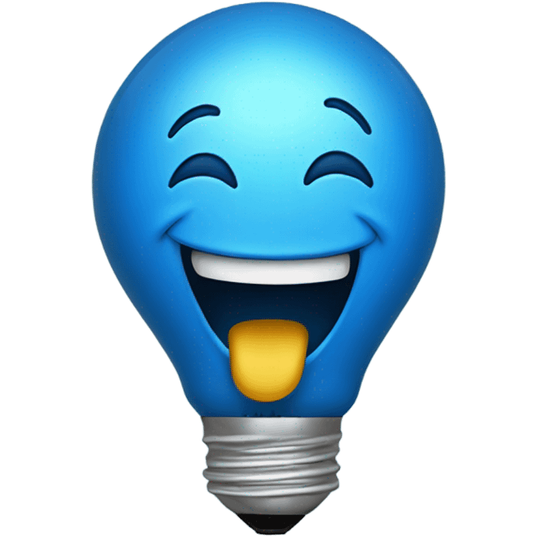 A blue bulb laughing emoji