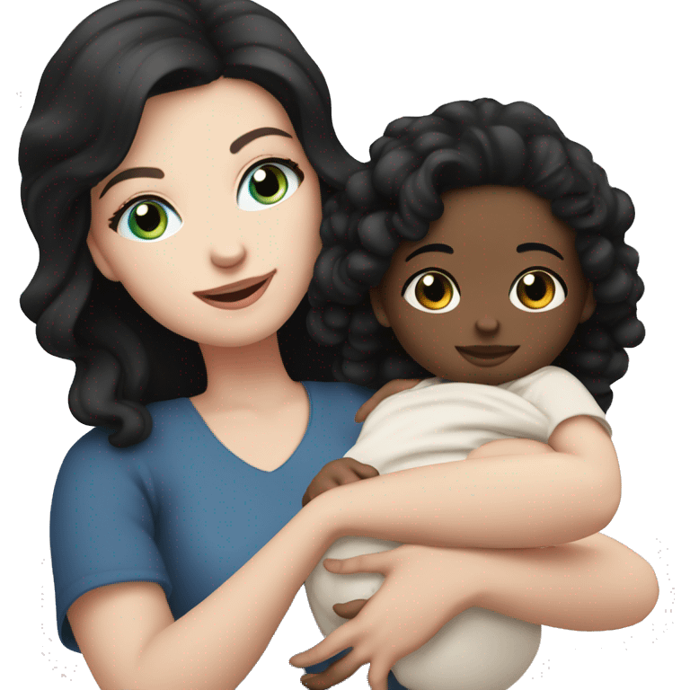 mom holding newborn baby girl with blue eyes white skin and black hair and white skin newborn girl bab white skin black hair emoji