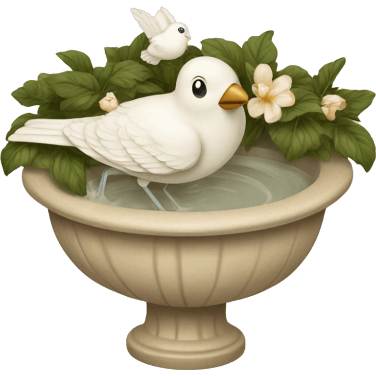 Vintage beige bird bath with a white bird emoji