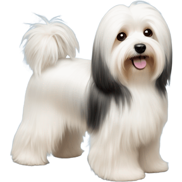 Side view of Havanese long har all the way down to the floor at a dog show  emoji