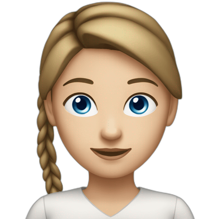 front-view-of-young-white-tan-woman-blue-eyes-brunette-pony-tail-using-a-laptop emoji