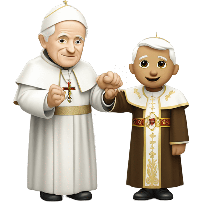 Pope John Paul holding hands with pope Benedict  emoji