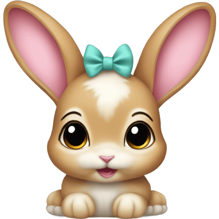 Baby bunny with coquette bow on ear emoji