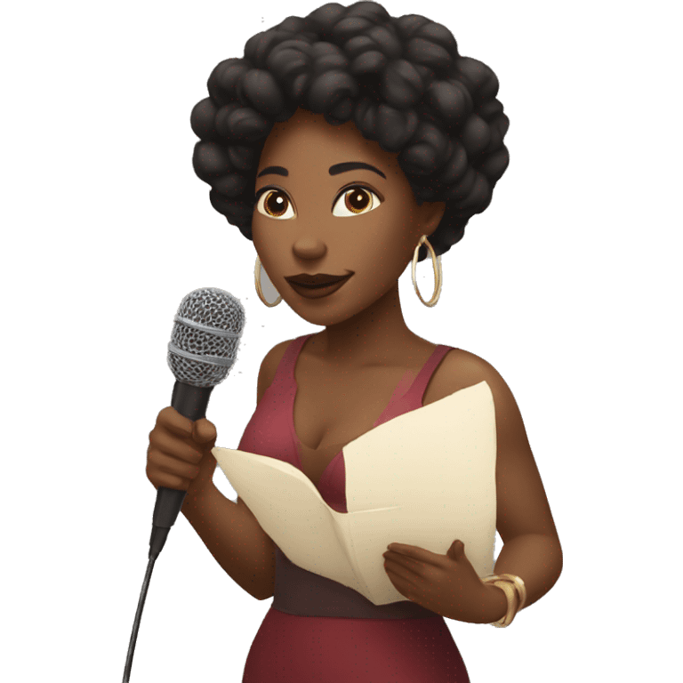 Beautiful Black woman doing poetry with mic emoji