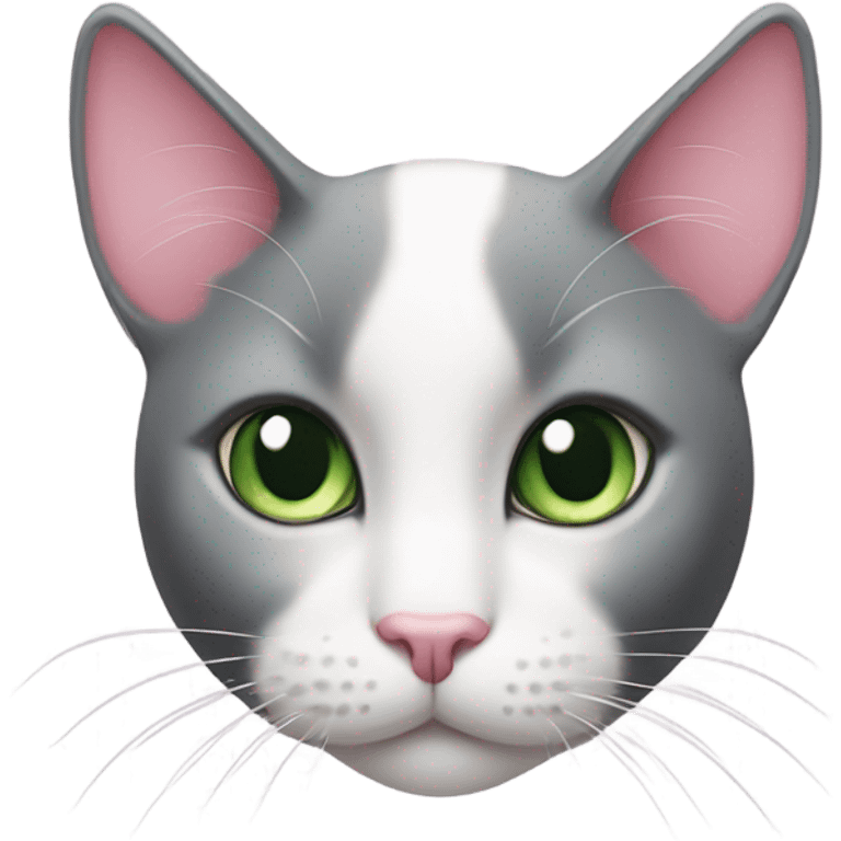 Tuxedo cat with green eyes and pink nose and black spot on chest emoji