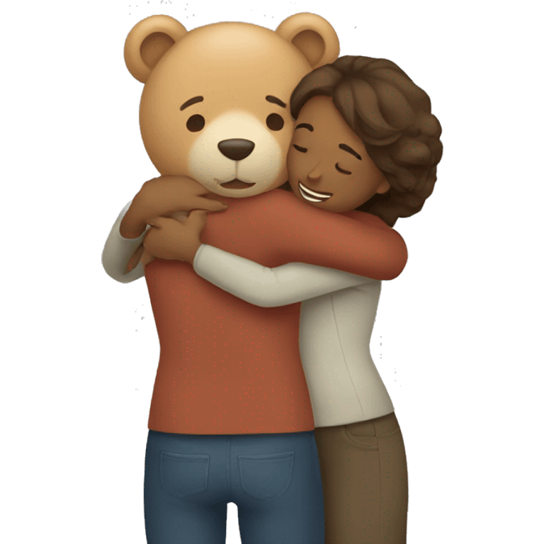 Two women hugging a bear emoji