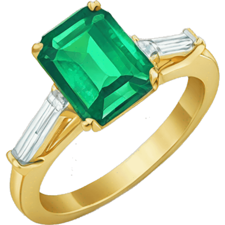 Emerald diamond engagement ring with gold band emoji