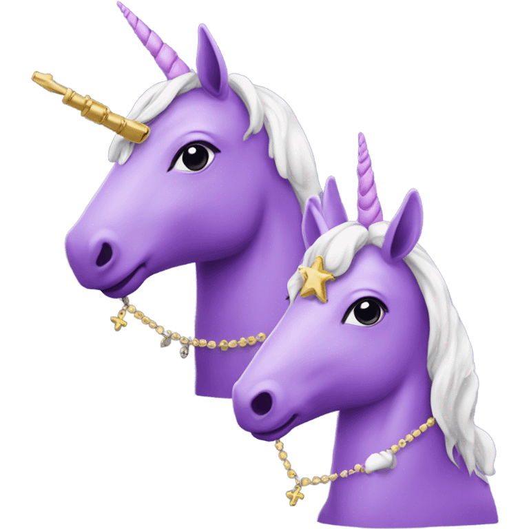 Two purple unicorns one with a rosary emoji