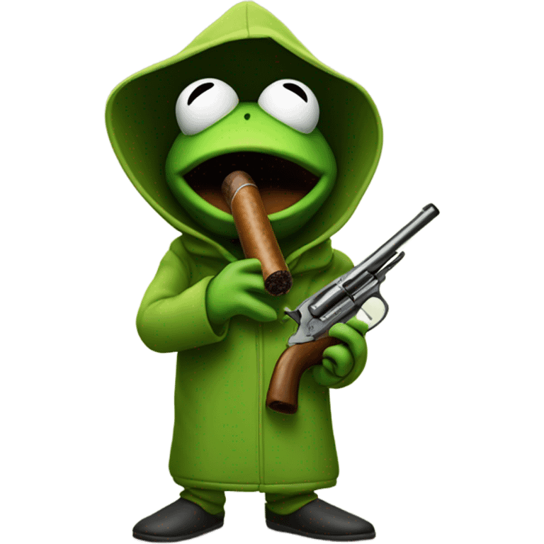 Hooded kermit with a gun and smoking cigar  emoji