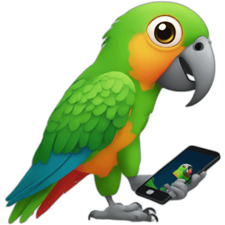 parrot using a phone emoji