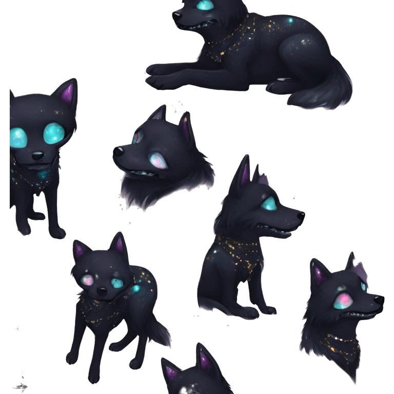 Black iridescent dog fox zombie skeleton gold mechanical nebula galaxy stars flowers fairy lights vintage emoji