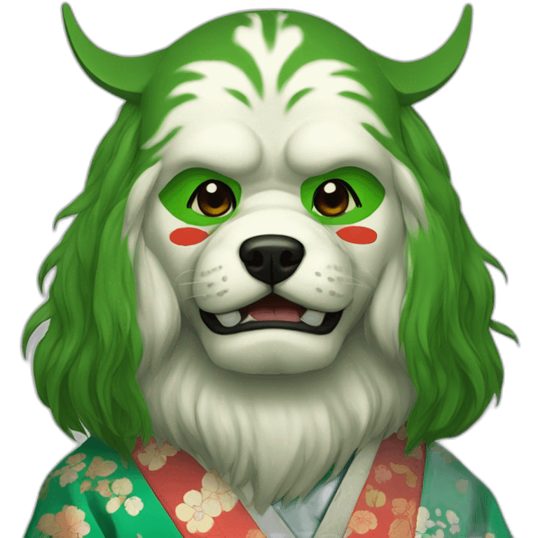 massive-guy-noh-dog-mask-green-longhair-japanese-kimono emoji