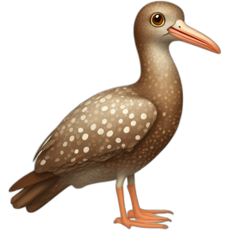 brown speckled sea bird with white spots and long brown legs and long light orange beak emoji