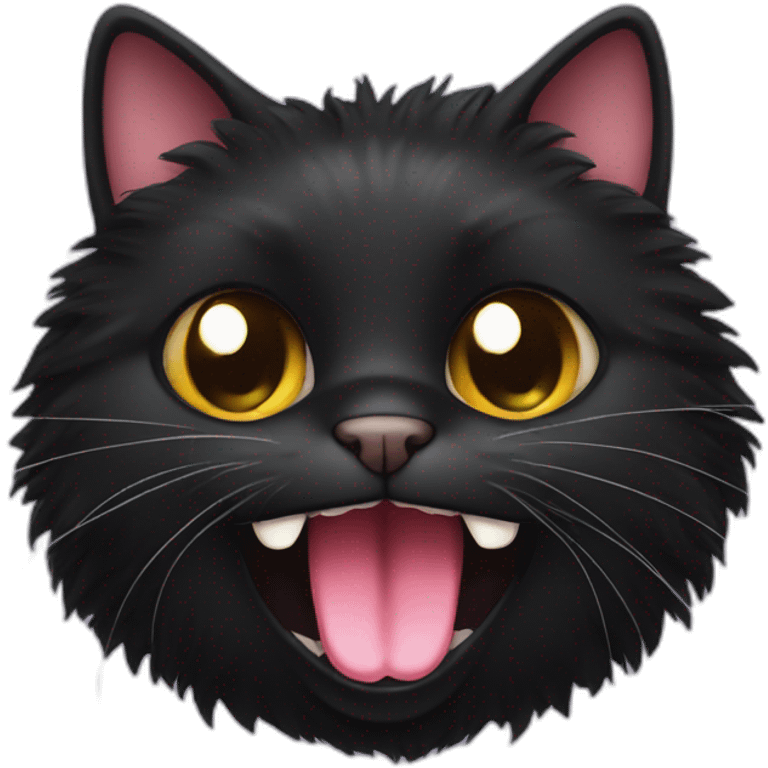 fluffy black cat face with tongue emoji