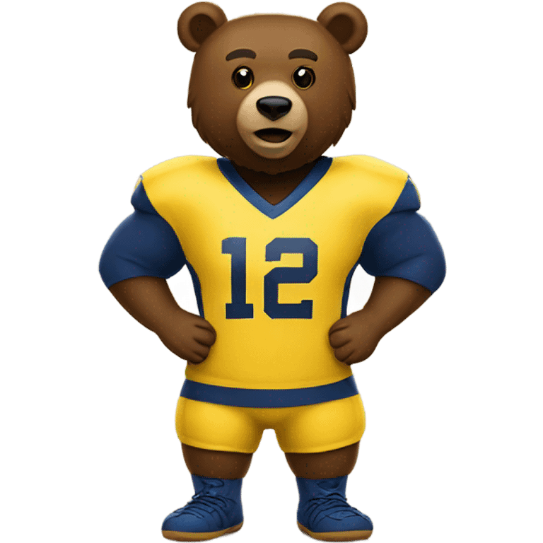 A brown bear wearing a yellow and blue University of Michigan jersey  emoji