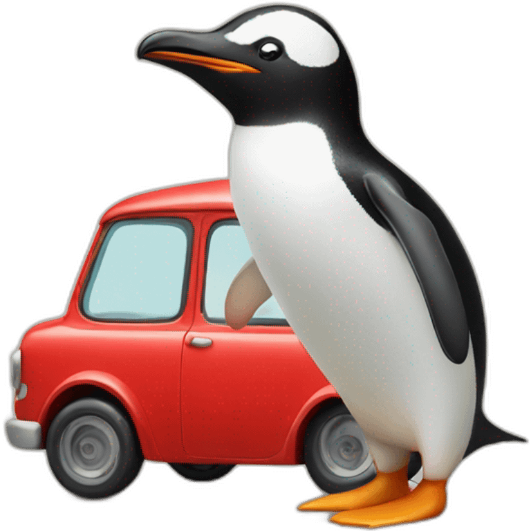 Penguin with red matchbox car emoji