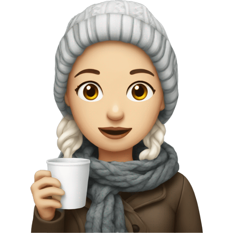 Winter girl drinking coffee  emoji