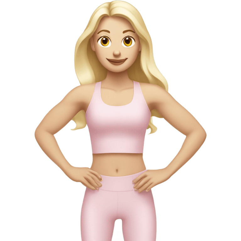 A blonde white Pilates girl in light pink clothes with fitness mat emoji