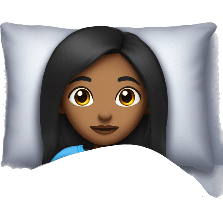 Brown skin girl with straight black hair in bed sleeping  emoji