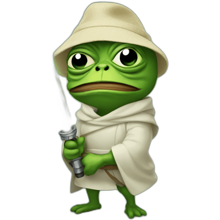 Pepe with large light saber emoji