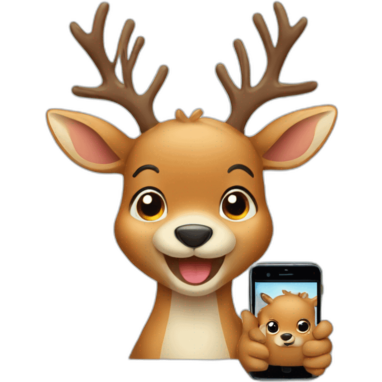 Happy deer with smartphone emoji